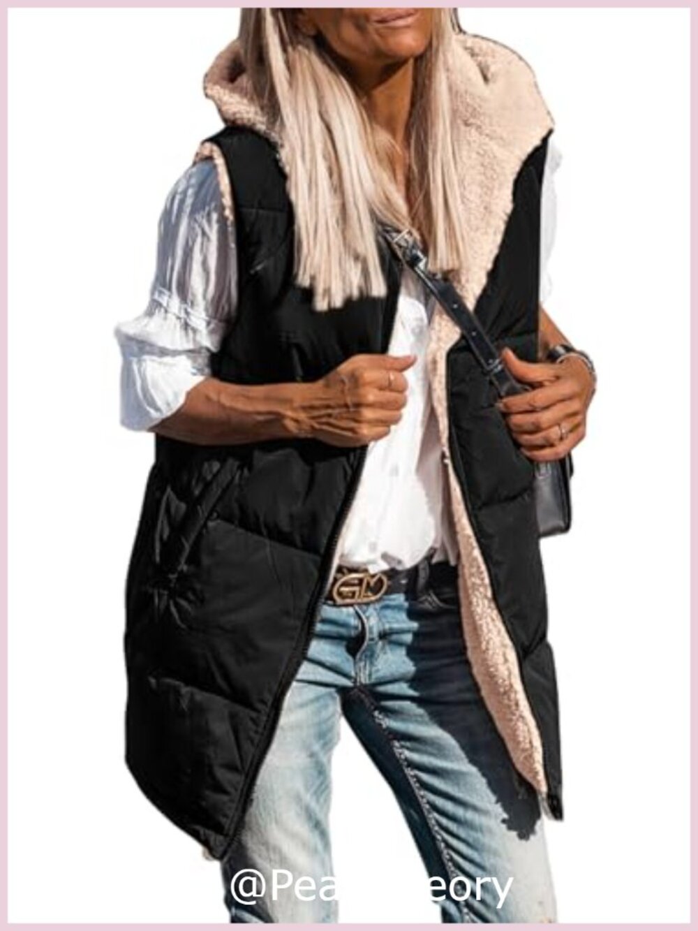 PRETTYGARDEN Reversible Fleece Hooded Long Vest Zip Up Sleeveless Winter Coat
